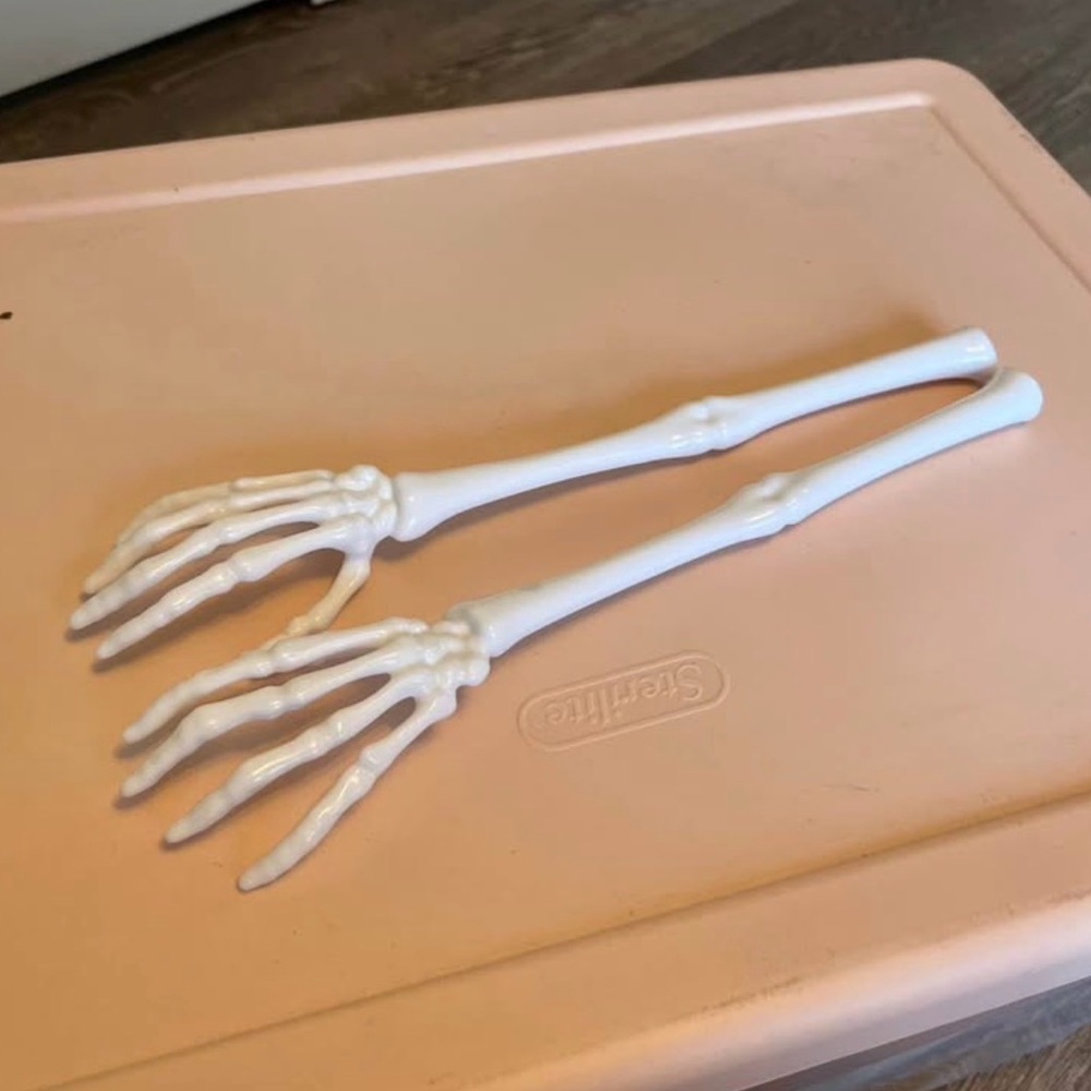 White Skeleton Hand Salad Servers